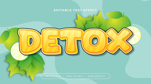 Verde amarillo y blanco desintoxicación estilo de fuente de efecto de texto editable en 3D
