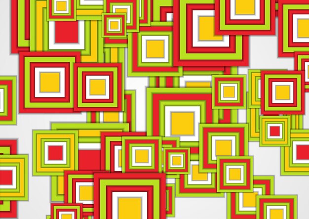 Verde, amarillo y rojo, cuadrados abstractos, alta tecnología, geométrico, colorido, moderno, fondo, vector, diseño, plantilla