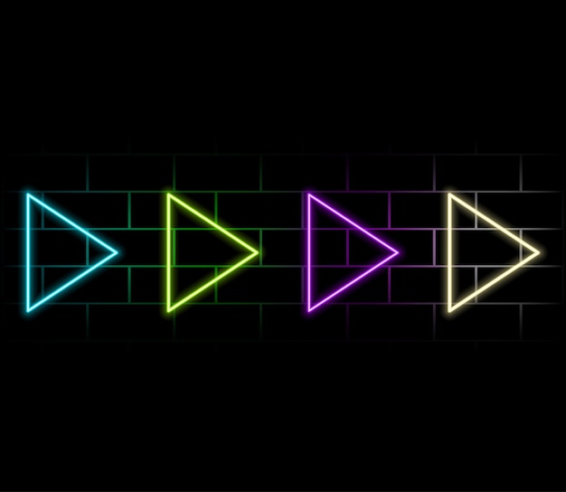 Verde aquí flecha de neón Señal de dirección de relámpago sobre fondo oscuro Vector ilustración realista