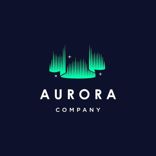 verde aurora borealis logo moderno luces del norte cielo aurora y estrellas icono diseño del logotipo