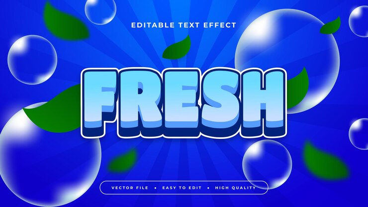 Vector verde blanco y azul fresco estilo de fuente de efecto de texto 3d editable