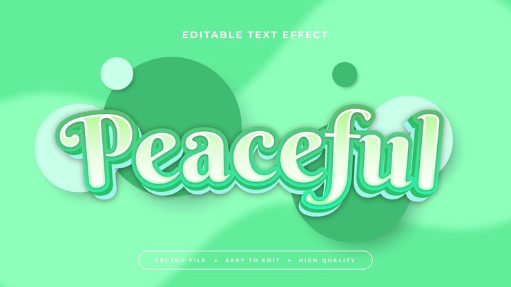 Vector verde y blanco pacífico estilo de fuente de efecto de texto 3d editable