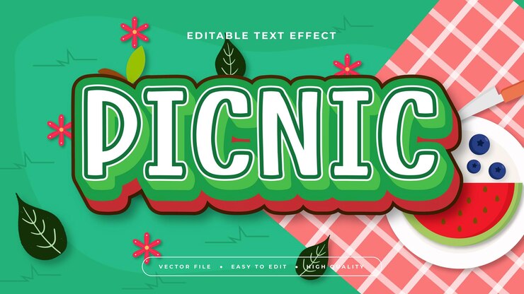 Vector verde y blanco picnic 3d estilo de fuente de efecto de texto editable