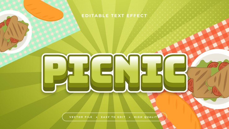 Vector verde y blanco picnic 3d estilo de fuente de efecto de texto editable