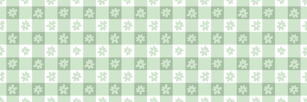 Verde claro lindo femenino floral gingham a cuadros de primavera vectorial patrón de repetición de la bandera de ancho