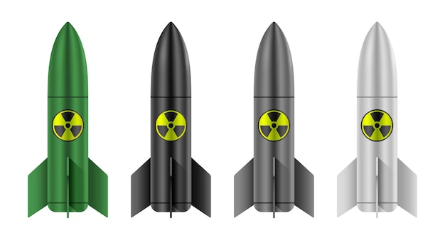 Verde, negro, gris y blanco, arma nuclear, vector, ilustración, bomba atómica, aislado, fondo