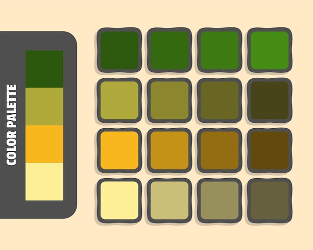 Verde oscuro, verde amarillo, roja dorada, paleta de colores caqui, colores que coinciden con los colores rgb armoniosos