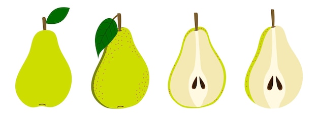 Verde pera. estilo plano de dibujos animados. aislado en un fondo blanco. ilustración vectorial. fruta en rodajas con semillas.