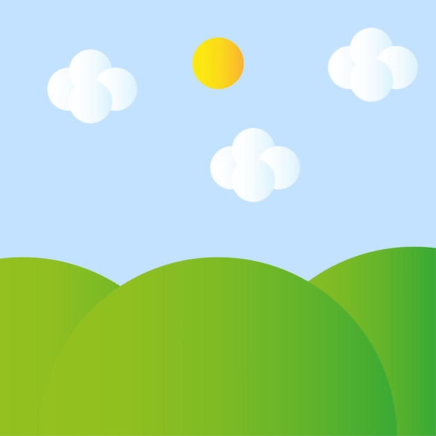 Verde prado de dibujos animados sol colinas horizonte ilustración vectorial
