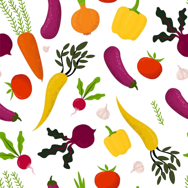 Verduras aisladas sobre fondo blanco en estilo orgánico de moda único Patrón sin costuras