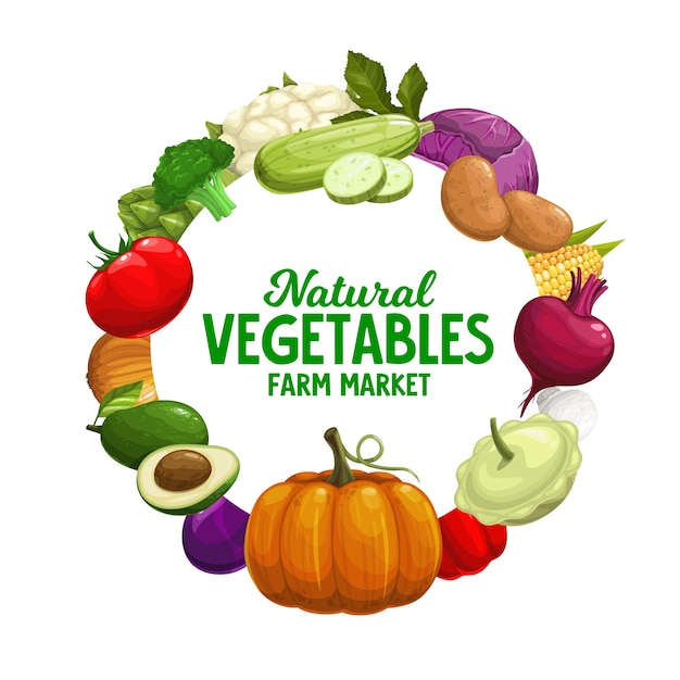 Vector verduras banner granja mercado alimentos verduras marco