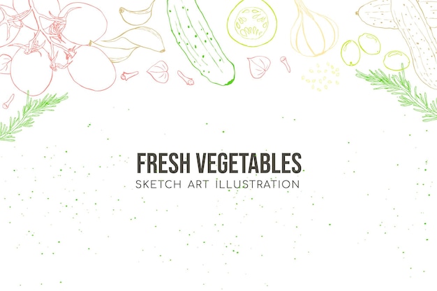 Verduras bosquejo arte ilustración plana laico composición