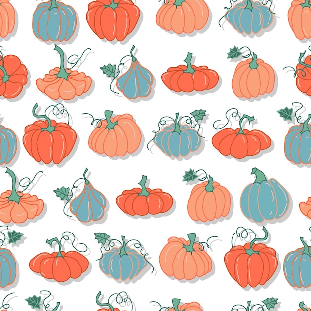 Verduras de calabaza vector de patrones sin fisuras ilustración dibujada a mano cosecha de otoño estacional