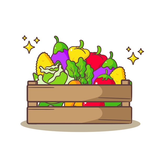 Vector verduras en la cesta dibujos animados vector ilustración alimentos orgánicos frescos del mercado local aislado