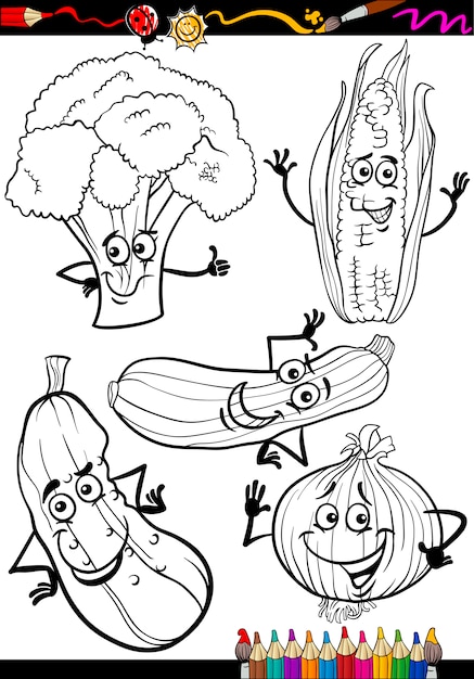 verduras de dibujos animados para colorear libro
