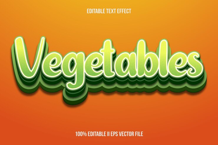 Vector verduras efecto de texto editable estilo degradado de relieve 3d