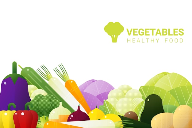 Vector verduras frescas en el fondo blanco, concepto de comida saludable