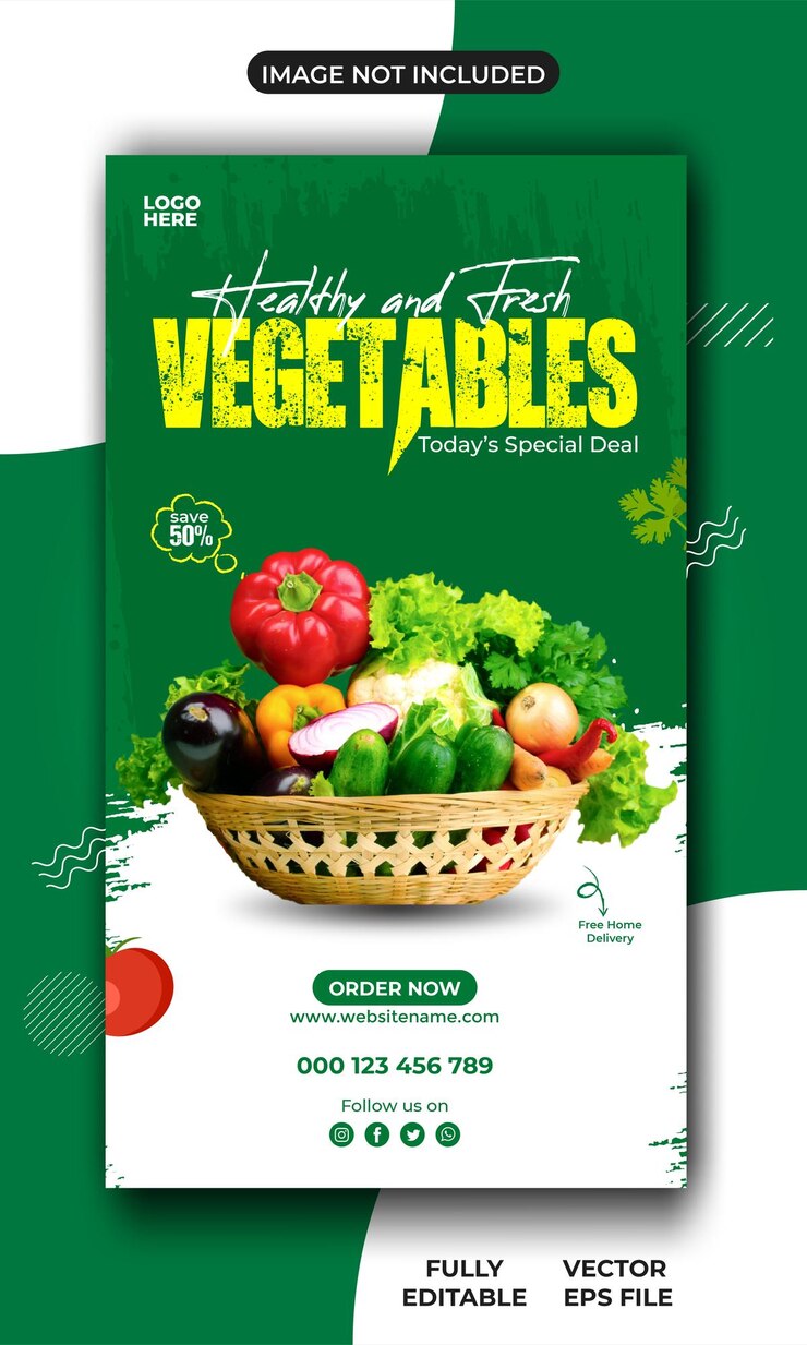 Verduras frescas y orgánicas y comestibles redes sociales y plantilla de historia de instagram