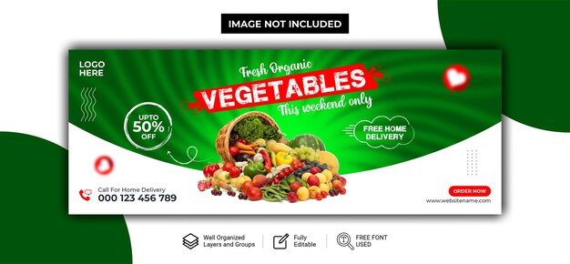 Verduras frescas y orgánicas y publicación en redes sociales y plantilla de vector premium de portada de Facebook