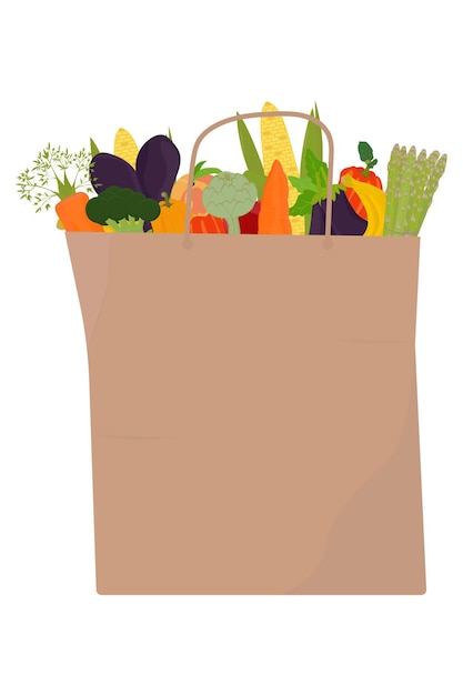 Vector verduras y frutas en una bolsa de papel.