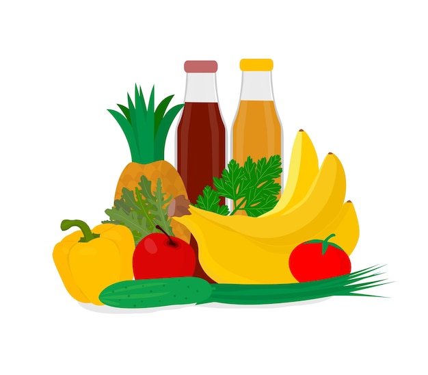 Verduras y frutas concepto de comida saludable vector ilustración plana