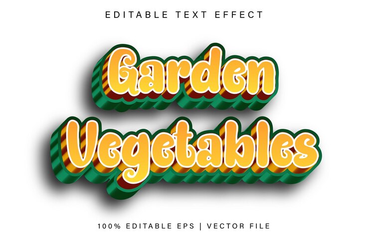 Vector verduras de jardín efecto de texto editable estilo de gradiente