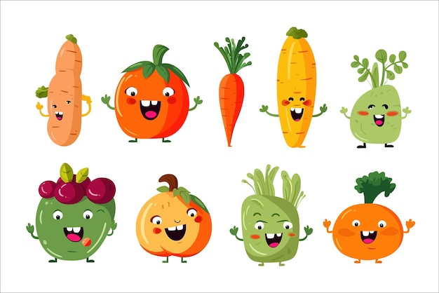 Verduras para niños aislado en el fondo ilustración vectorial de dibujos animados