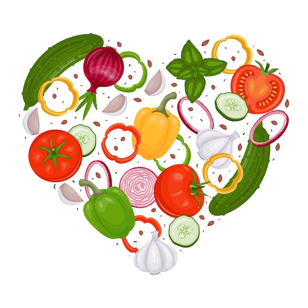 Vector verduras sabrosas en forma de corazón ilustración de vector de alimentos aislado en blanco
