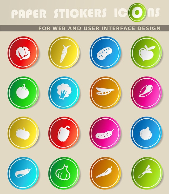 Verduras vector iconos en pegatinas de papel de colores