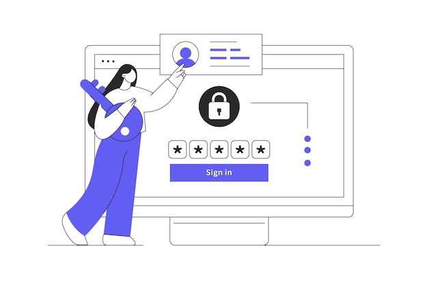 Verificación de identidad acceso a información de datos personales Mujer con clave de acceso y contraseña