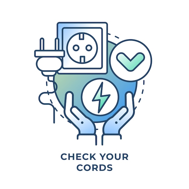 Verifique sus cables icono de concepto turquesa Enchufe de electricidad Eficiencia energética en el hogar ilustración de línea de idea abstracta Dibujo de contorno aislado