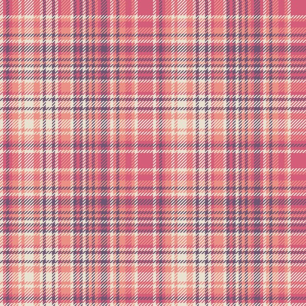 Verifique el vector sin costuras de la textura del patrón a cuadros con un fondo de tartán textil de tela en colores rojos y claros