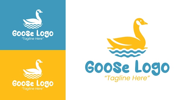 Versátil logotipo de ganso para marca creativa en paletas azules y amarillas