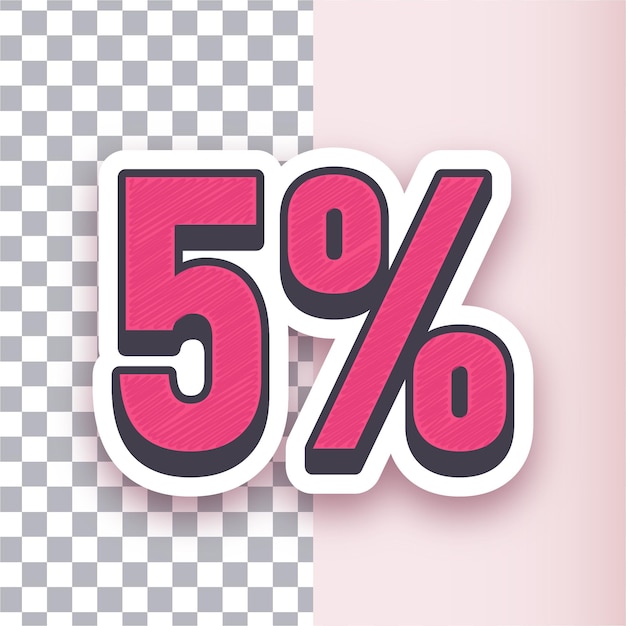 Versátil Vector de pegatinas rojas 5 por ciento Diseño de íconos con fondo personalizable