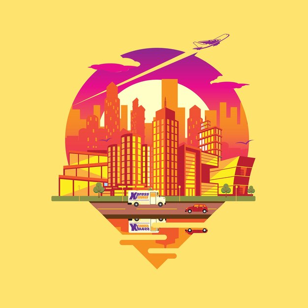 Vector versión de la tarde del emblema del paisaje urbano