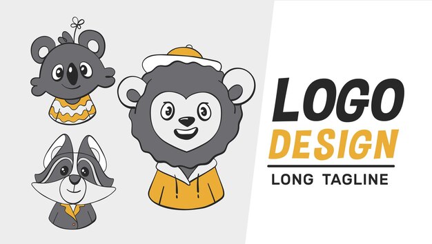 Versiones vectoriales del logotipo en estilo de dibujos animados león koala y mapache