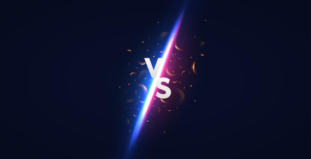 Vector versus fondo de batalla vs estandarte con chispas de fuego y luces de neón