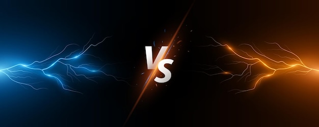 Versus fondo con efecto de tormenta VS pantalla para juegos deportivos partido torneo artes marciales deporte banner Relámpago azul y naranja abstracto con destellos de luz Vector