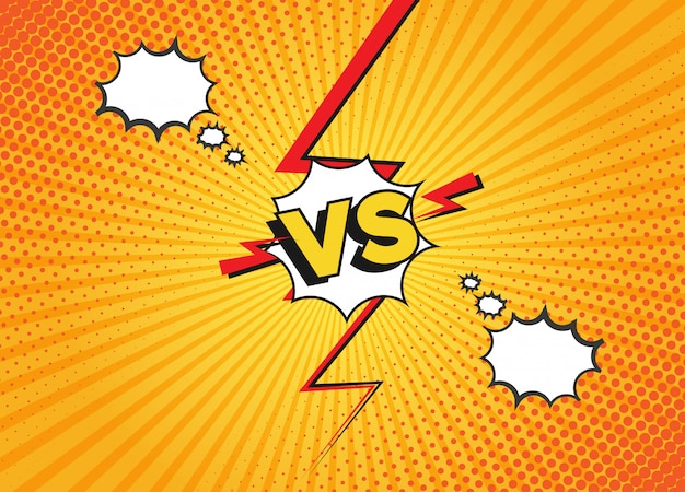 Versus fondos de lucha en estilo cómic plano. Vs desafío de batalla o duelo. Fondo de cómic amarillo de dibujos animados.