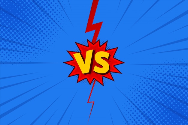 Versus lucha de letras en diseño de estilo cómic plano con medios tonos