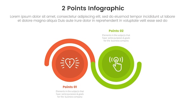 Vector versus o comparar y concepto de comparación para la plantilla de infografía banner con gran círculo onda arriba y abajo con dos puntos de información de la lista