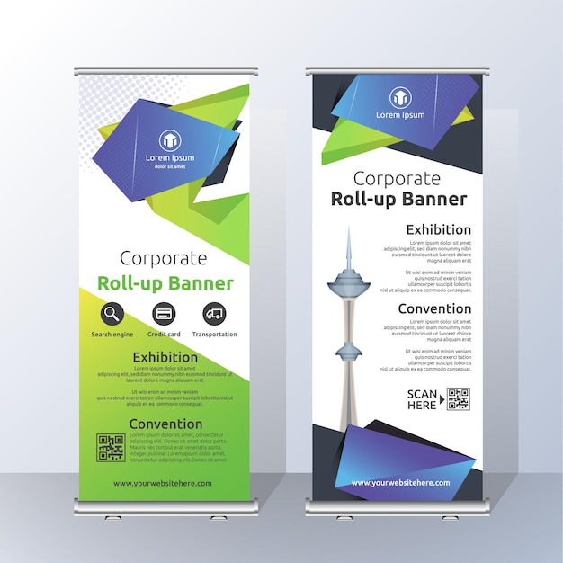 Vertical Roll Up Banner Template Design para anuncio y publicidad