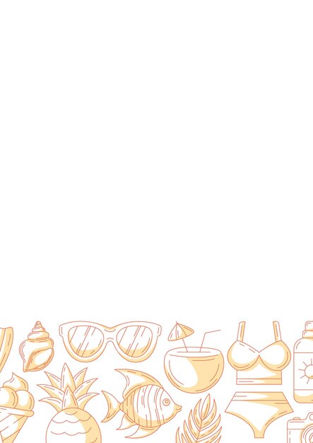 Vertical de verano A4 póster minimalista monocromático naranja elementos de playa accesorios iconos en la parte inferior