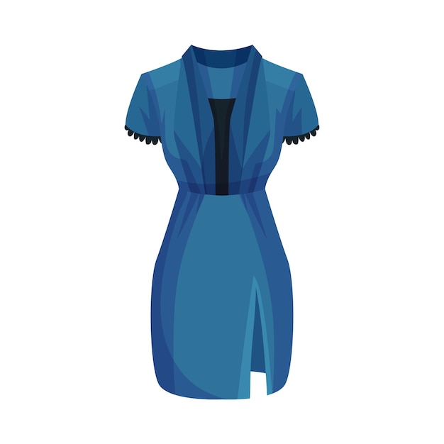 Vestido azul con mangas cortas e ilustración vectorial del orificio de ventilación