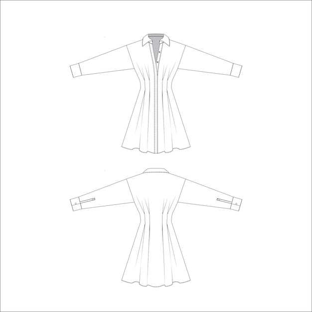 Vector vestido camisero con dibujo plano ceñido a la cintura