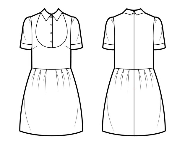 Vestido con cuello boceto vectorial técnico