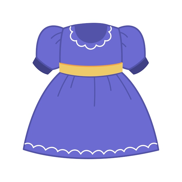 Vestido exuberante con mangas de linterna azul Ropa de verano para niños niñas Ilustración vectorial de ropa