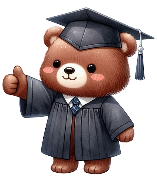 el vestido de graduación del oso levanta la mano para gustarle la acuarela de Clipart