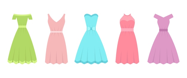 Vestido en ilustración de diseño plano aislado sobre fondo blanco.