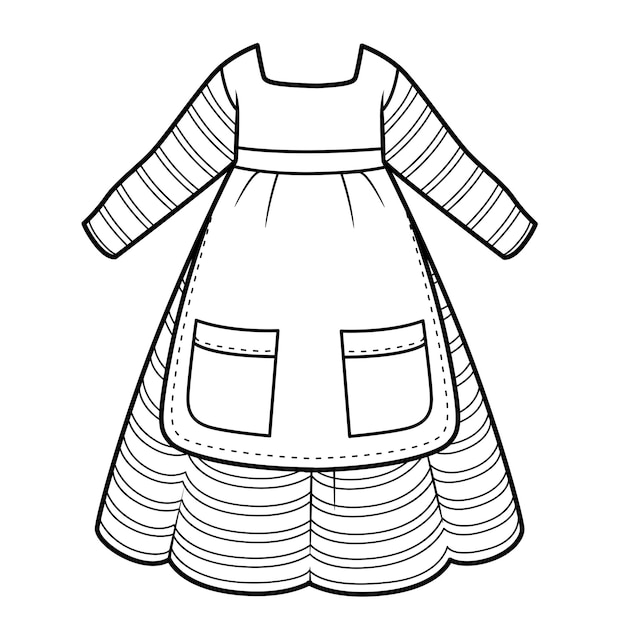 Vestido largo casual para una bruja con un delantal y grandes bolsillos
